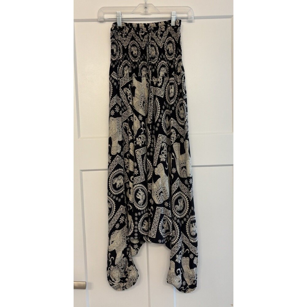 Harem Pants Elephant Print Tribal Stretchy Black Boho One Size Fits Most